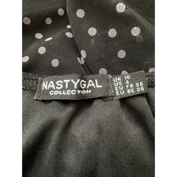 NASTY GAL Spot Right There Mesh Mini Dress 6 Stretch Sexy Slinky Black Dots 9462 - Picture 14 of 14